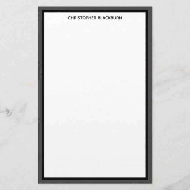 Custom Personalised Name Black Grey Border Stationery (Front)