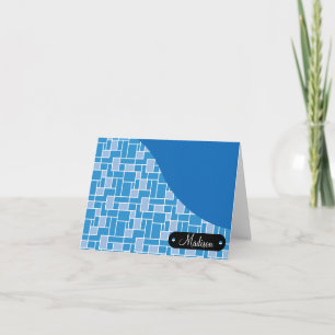 Custom Personalised Name Blue Tiles Wave Pattern Card