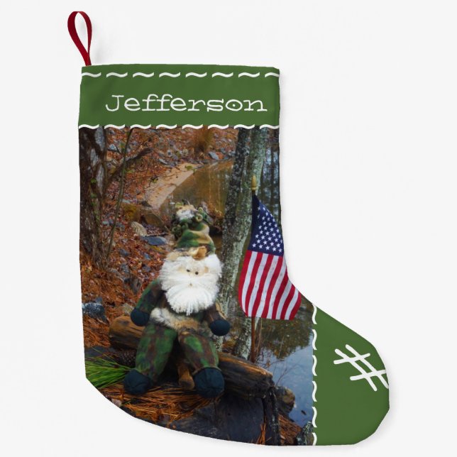 Custom Personalised Name Camouflage Santa Small Christmas Stocking (Front)
