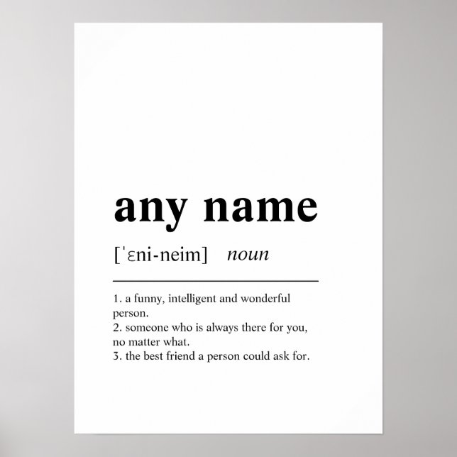 Custom Personalised Name Definition Poster (Front)