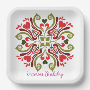 Custom Personalised Name Floral Design  Paper Plate