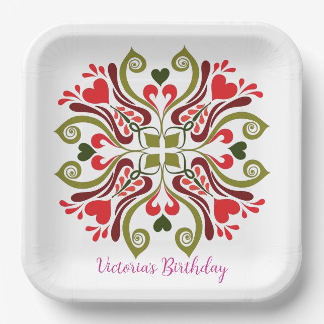 Custom Personalised Name Floral Design  Paper Plate (Front)