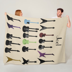 Custom Personalised Name Guitar Theme Fleece Blanket