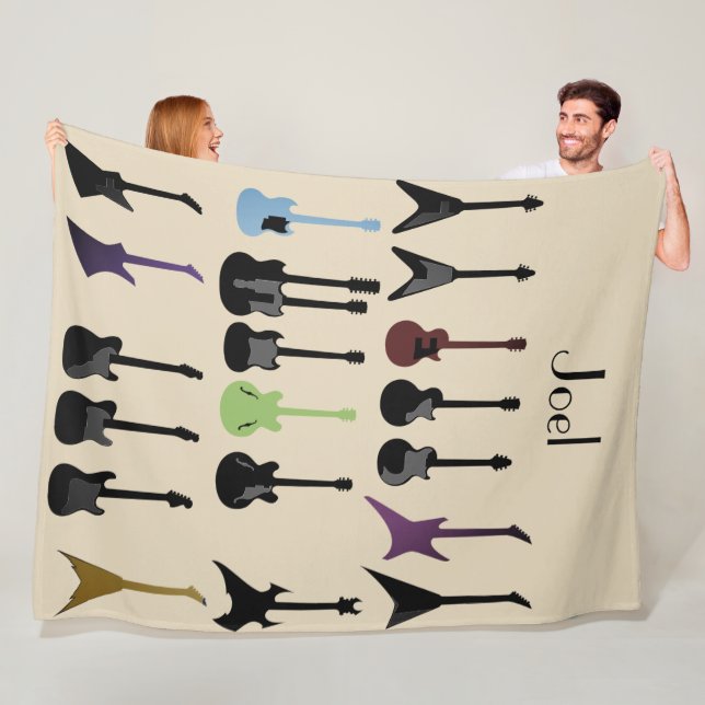 Custom Personalised Name Guitar Theme  Fleece Blanket (In Situ)