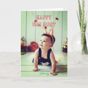 Custom Personalised Name HAPPY EGG HUNT Greetings Card