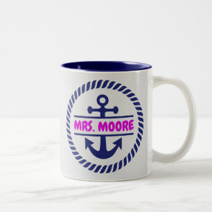 Custom personalised name nautical sea ocean yacht Two-Tone coffee mug