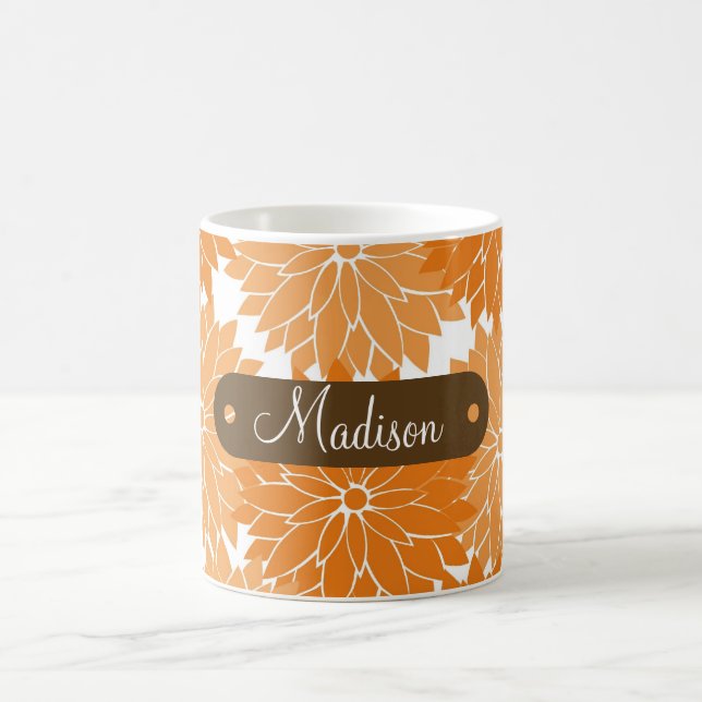Custom Personalised Name Orange Flower Blossoms Coffee Mug (Center)