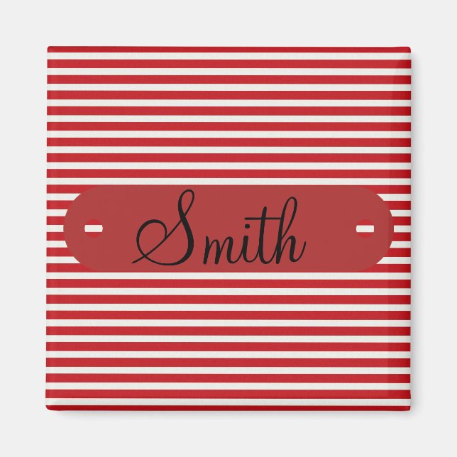 Custom Personalised Name Red White Striped Pattern Magnet (Front)