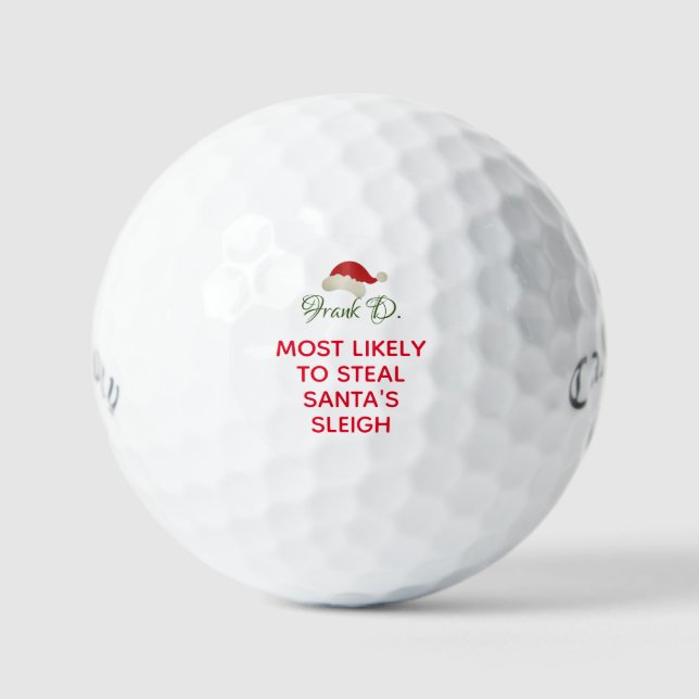 Custom Personalised name Santa Hat Christmas Gift  Golf Balls (Front)