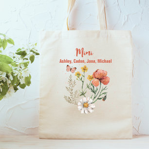 Custom Personalised Name Wildflower Floral Mimi Tote Bag
