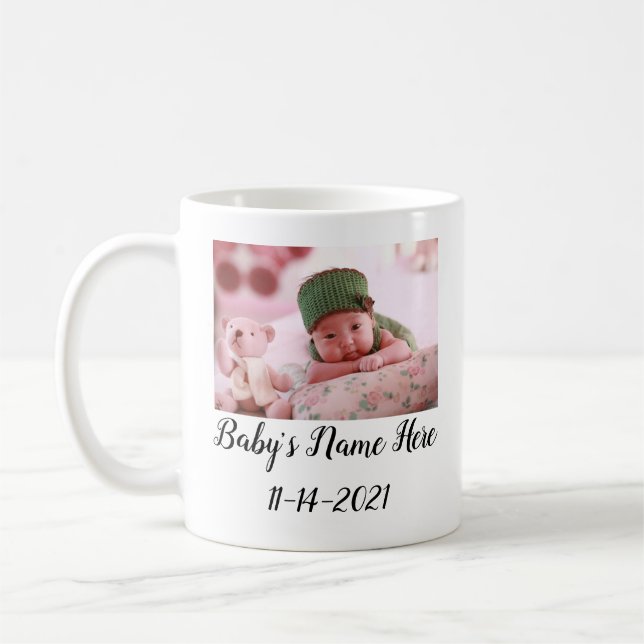 Custom Personalised New Baby Photo Coffee Mug (Left)