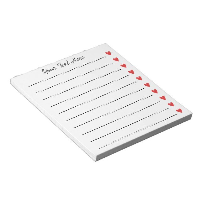 Custom Personalised notepads with Red hearts (Angled)