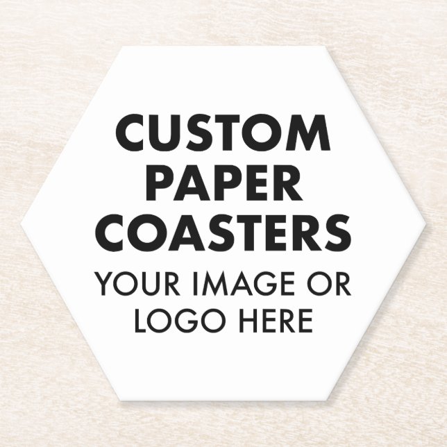 Custom personalised PAPER COASTERS (6) 4" HEXAGON (Front)