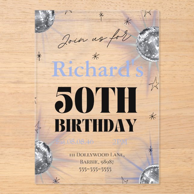 custom personalised photo 50th  birthday acrylic invitations (Front)