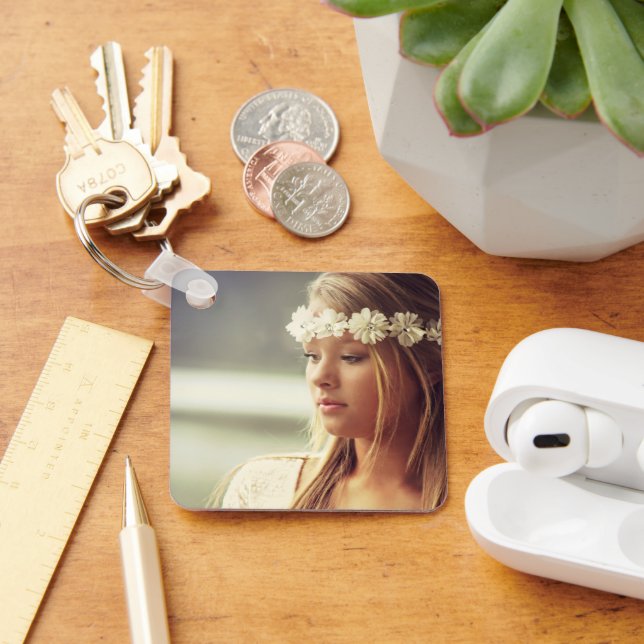Custom Personalised PHOTO  KEYCHAIN with PINK BACK (Desk)