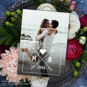 Custom Personalised Photo Monogrammed Heart Arrows Card
