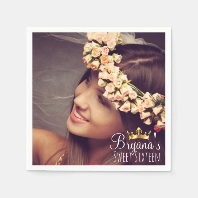 Custom Personalised Photo Picture Sweet 16 Party Napkin (Front)