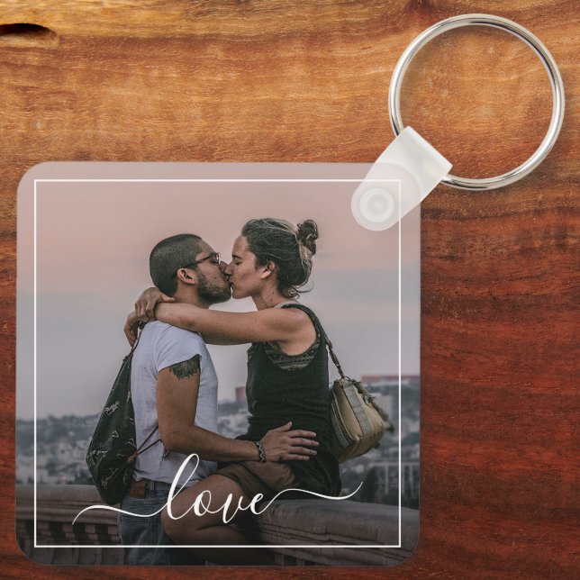Custom Personalised Photo Simple Love Quote Text Key Ring (Back)