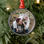 Custom Personalised Photo Simple Love Quote Text Metal Tree Decoration<br><div class="desc">Cute romantic You & Me text written in a stylish elegant typography font. With option to personalise or customise with photo of your choice. With option to personalise or customise with photo of your choice. Unique keepsake, birthday, anniversary, Valentine's Day gift, or Christmas stocking stuffer. Easily customisable with a photograph...</div>