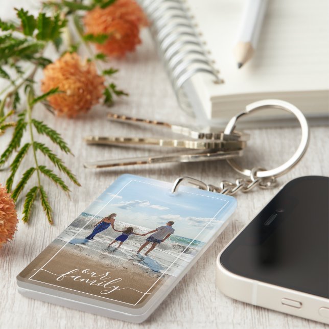 Custom Personalised Photo Template Our Family Text Key Ring (Front Right)