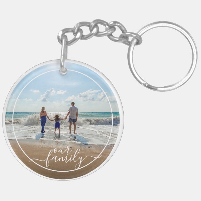 Custom Personalised Photo Template Our Family Text Key Ring (Back Left)