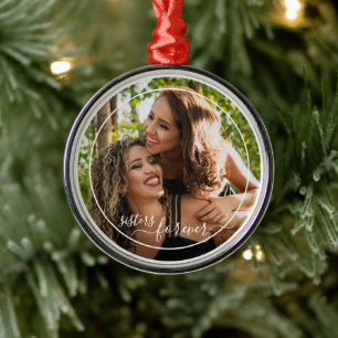 Custom Personalised Photo Template Sisters Forever Metal Tree Decoration