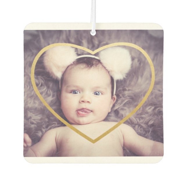 Custom  Personalised Photo With Heart in Gold Car Air Freshener (Front)