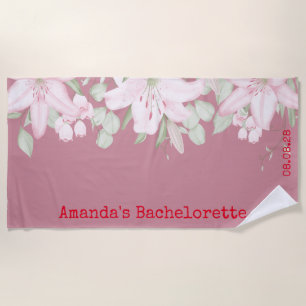 Custom Personalised Pink White Floral Bachelorette Beach Towel