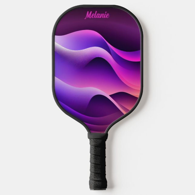 Custom Personalised Purple & Pink Waves Pickleball Paddle (Front)