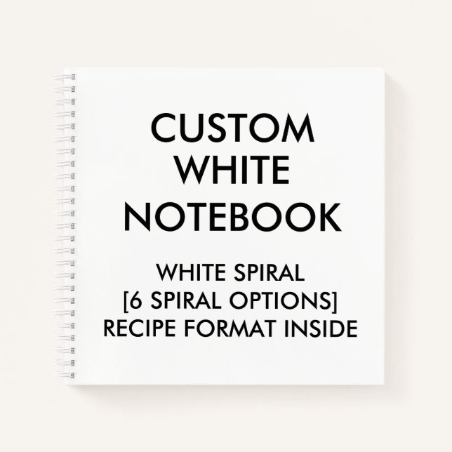 Custom Personalised RECIPE Notebook, White Spiral Notebook (Front)