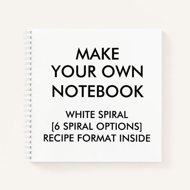 Custom Personalised RECIPE Notebook, White Spiral Notebook (Front)