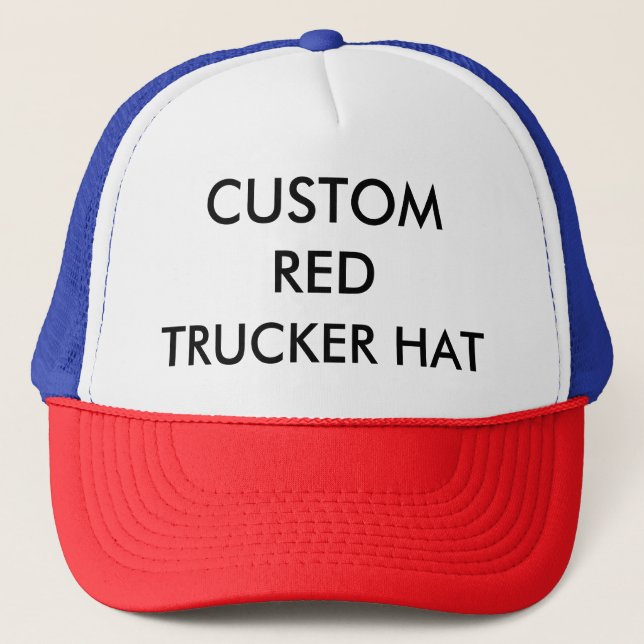 Custom Personalised RED, WHITE & BLUE TRUCKER HAT (Front)