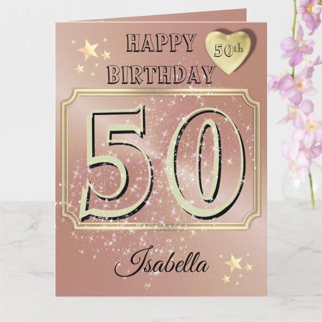 Custom Personalised Rose Gold 50th Birthday Card (Orchid)