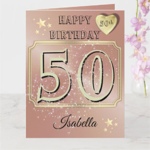 Custom Personalised Rose Gold 50th Birthday Card