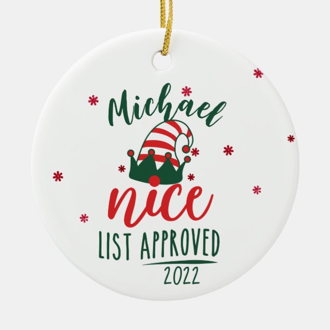 Custom Personalised Santa Nice List Christmas  Ceramic Tree Decoration (Front)