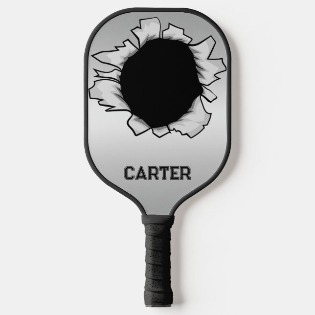 Custom Personalised Silver Black Hole Pickleball Paddle (Front)