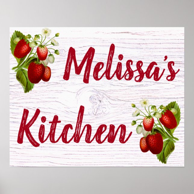 Custom Personalised Strawberry Kitchen Bistro Poster (Front)