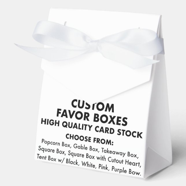 Custom Personalised Tent Favour Boxes, White Ribbo Box (Front)