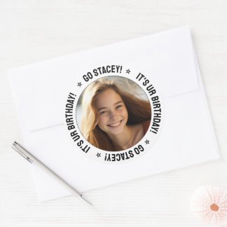 Custom Personalised Text Message and Photo White Classic Round Sticker