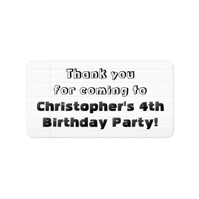 Custom Personalised Thank You Birthday Party Label (Front)