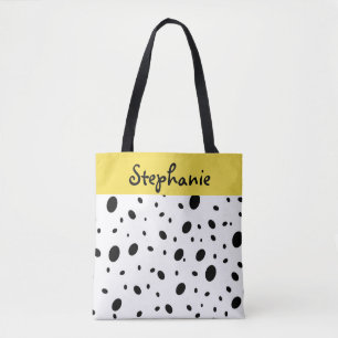 custom personalised tote black and white dots bag