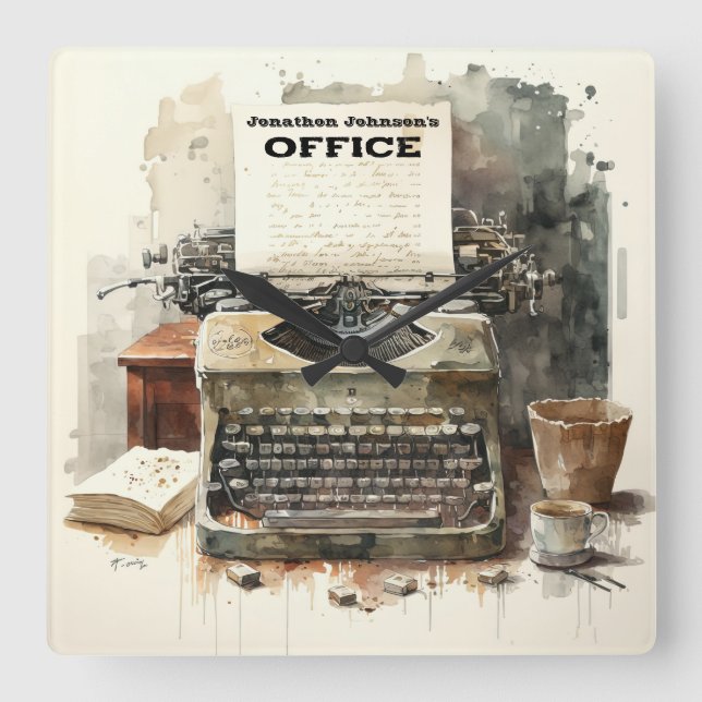 Custom Personalised Typewriter Office Wall Clock (Front)