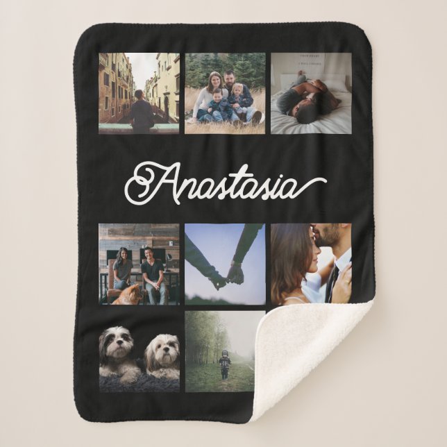 Custom Personalised Typography and Photo Collage Sherpa Blanket (Front)