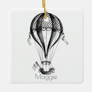 Custom Personalised Vintage Hot Air Balloon Ceramic Ornament