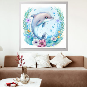 Custom Personalised Watercolor Wildflower Dolphin Poster