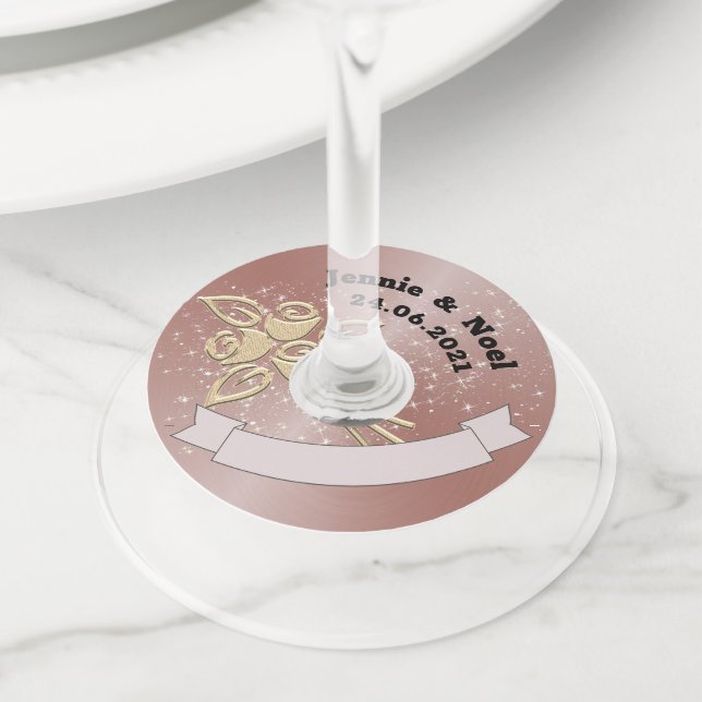 Custom Personalised Wedding Wine Glass Tags (Close Up)