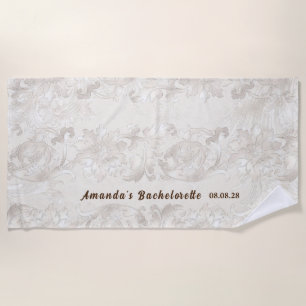 Custom Personalised White Floral Bachelorette  Beach Towel