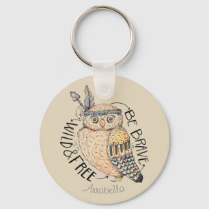 Custom Personalised Wild and Free Charming Owl Key Ring