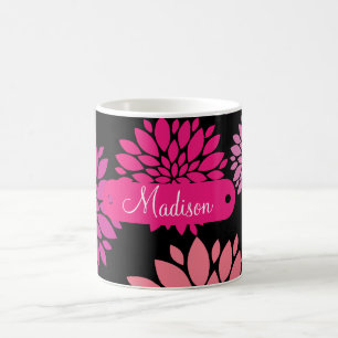 Custom Personalised with Name Pink Purple Flowers Coffee Mug