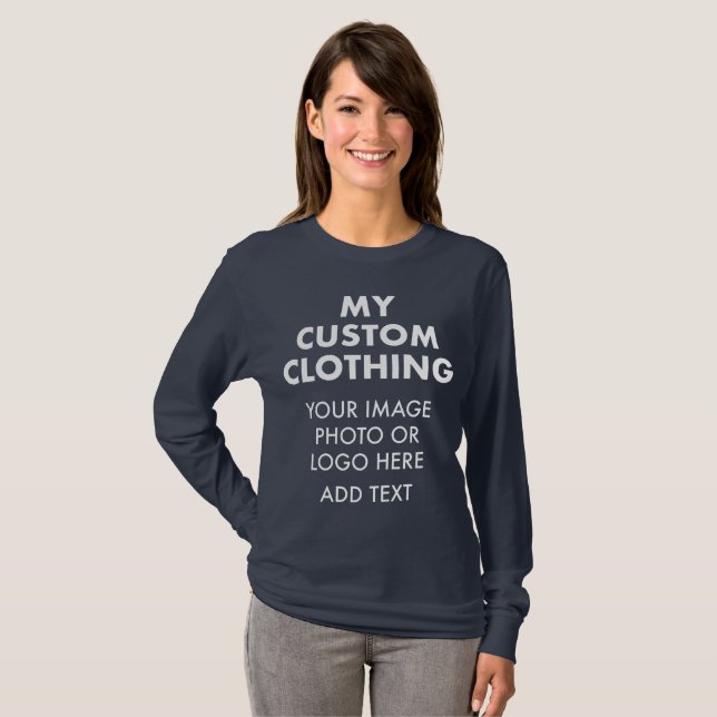 Custom Personalised WOMEN'S NAVY BLUE LONG SLEEVE T-Shirt (Front Full)